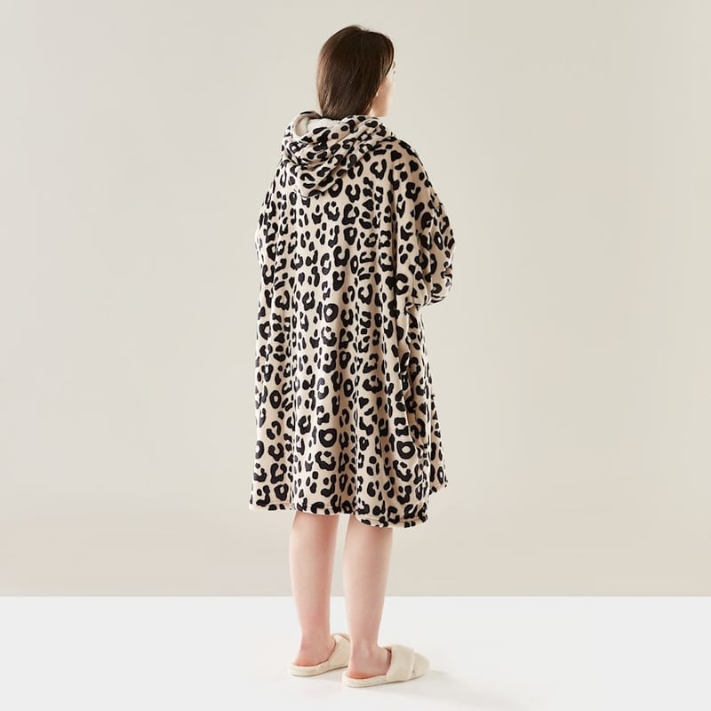Teddy Black & Natural Leopard Hooded Blanket