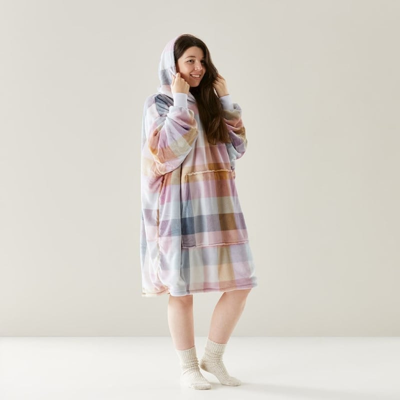 Teddy Soulful Check Hooded Blanket