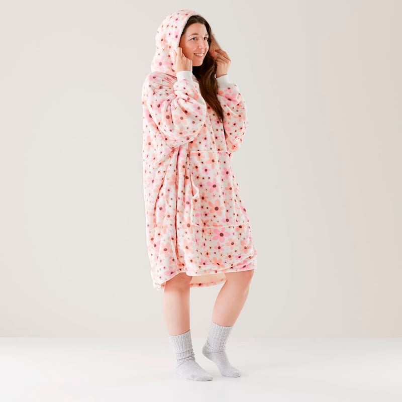 Adairs Teddy Pink Floral Hooded Blanket