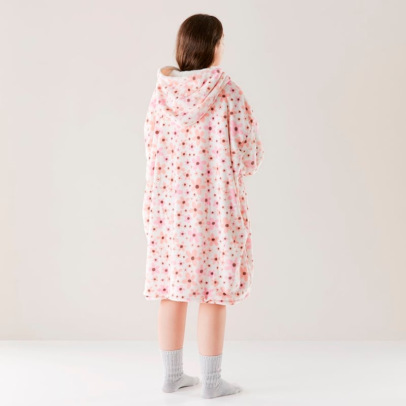 Adairs Teddy Pink Floral Hooded Blanket
