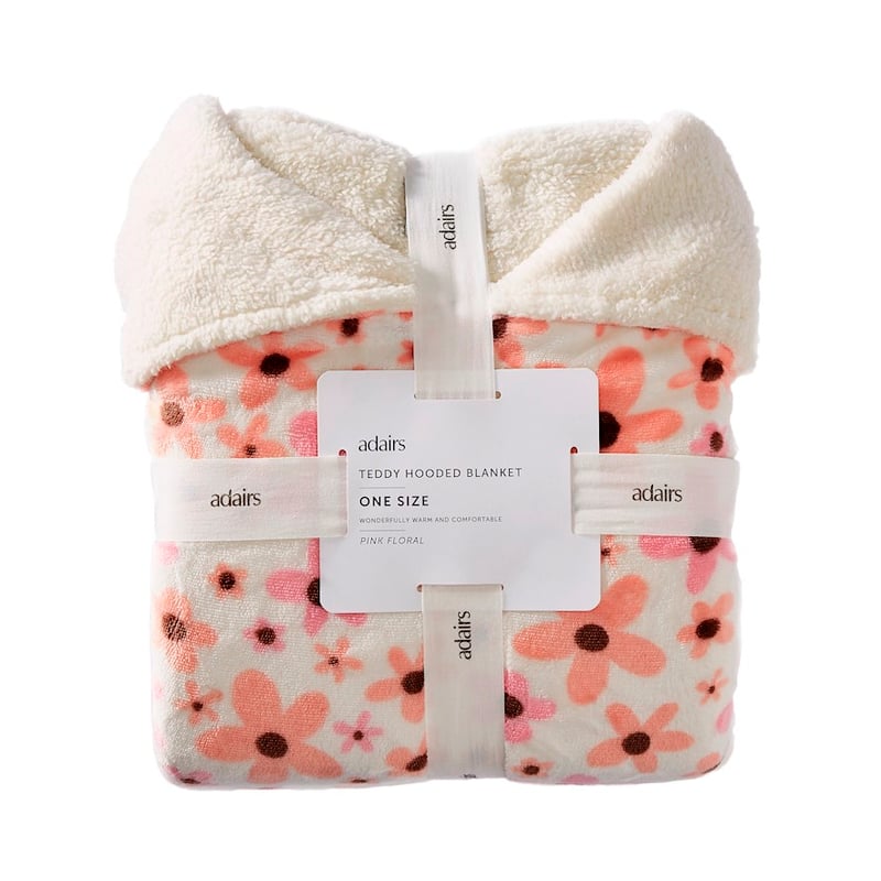 Adairs Teddy Pink Floral Hooded Blanket