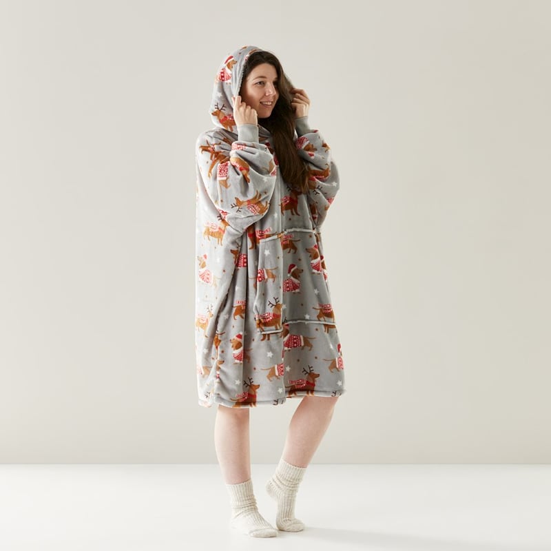 Teddy Christmas Dachshund Hooded Blanket