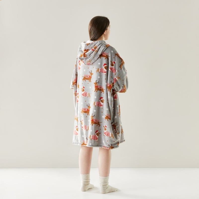 Teddy Christmas Dachshund Hooded Blanket