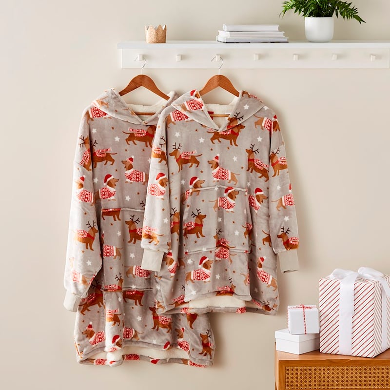 Teddy Christmas Dachshund Hooded Blanket