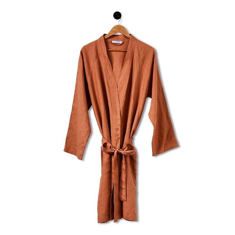 Vintage Washed Linen Brick Bath Robe 