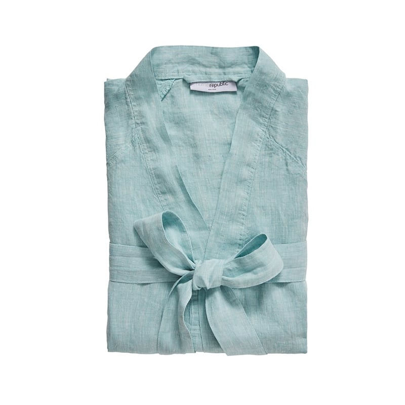 Vintage Washed Linen Bathrobe Caribbean Blue 