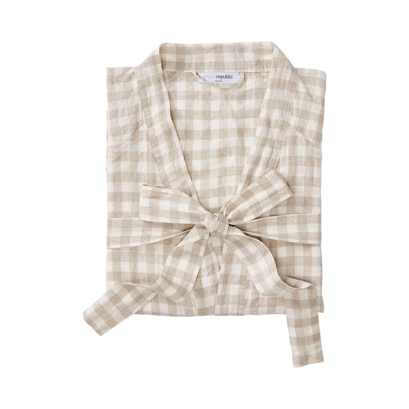 Vintage Washed Linen Check Linen Robe