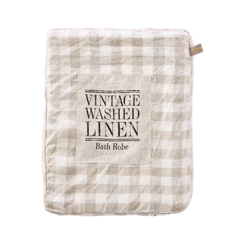 Vintage Washed Linen Check Linen Robe