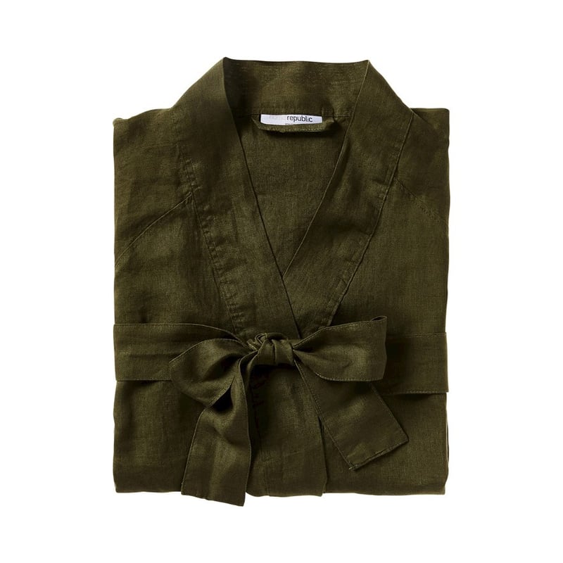 Vintage Washed Linen Moss Bathrobe