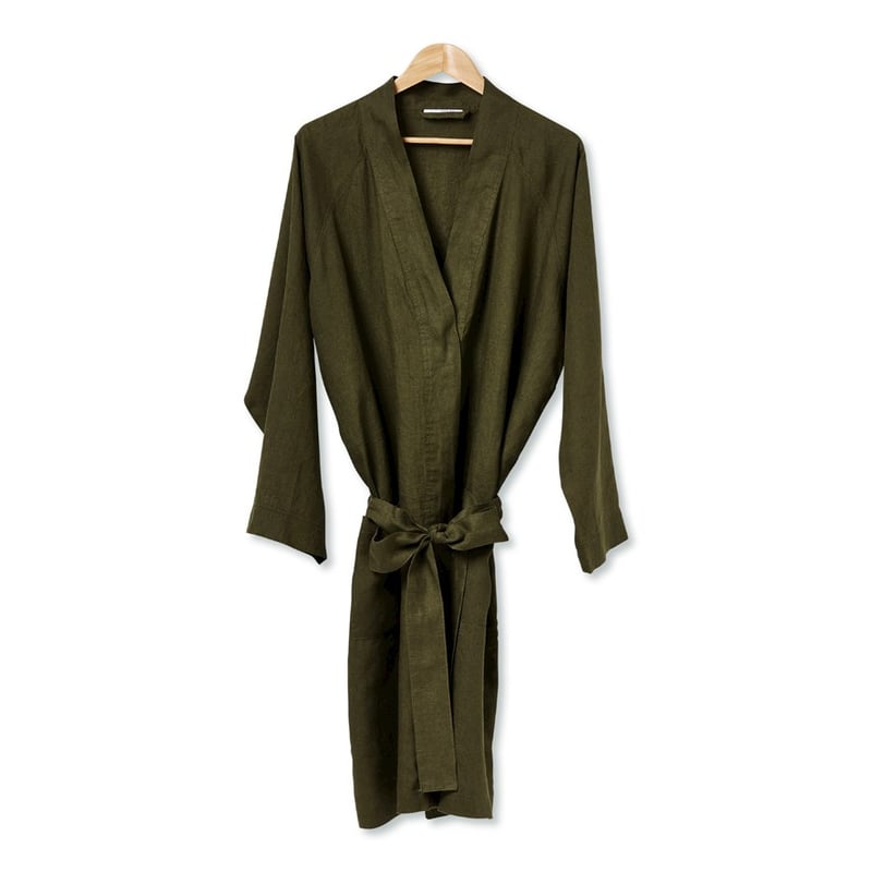 Vintage Washed Linen Moss Bathrobe