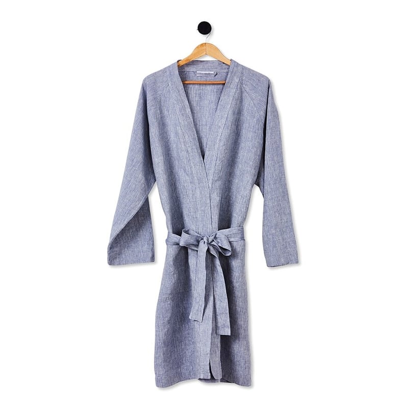 Vintage Washed Linen Sky Blue Bath Robe 