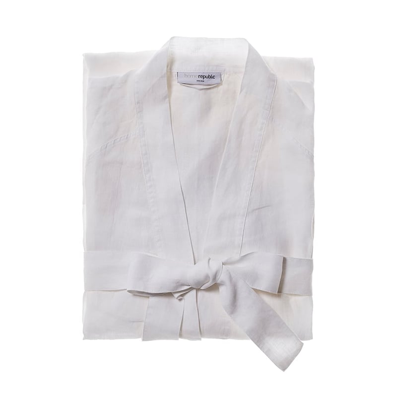 Vintage Washed Linen Bathrobe White