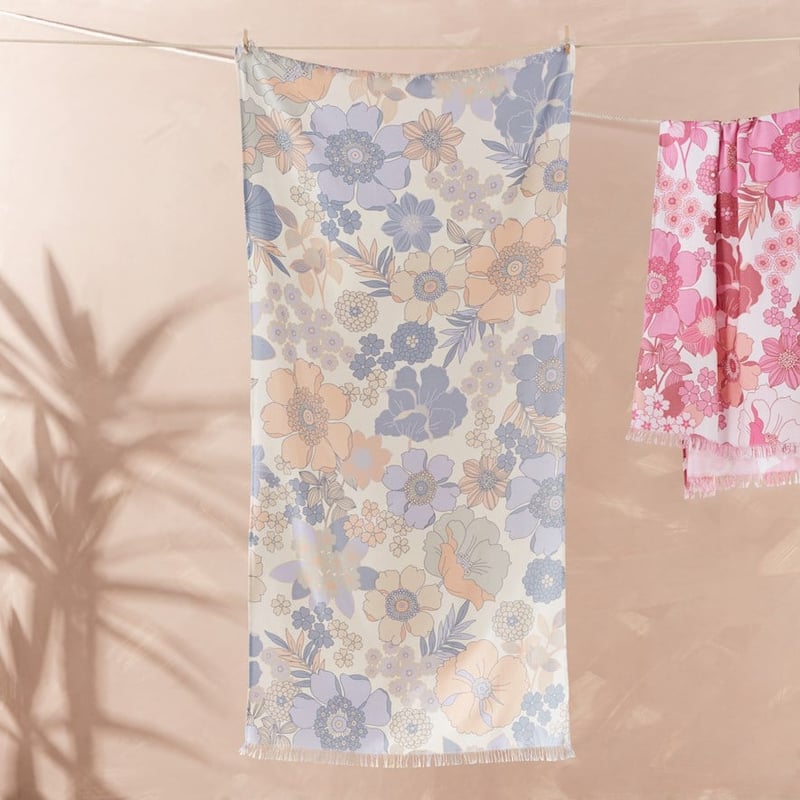 European Turkish Peshtemal Flora Blues Beach Towel