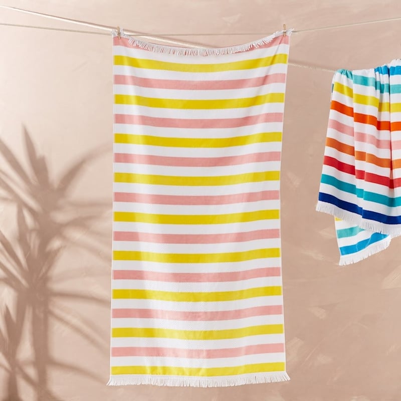 Velour Coastal Stripe Pink Beach Towel