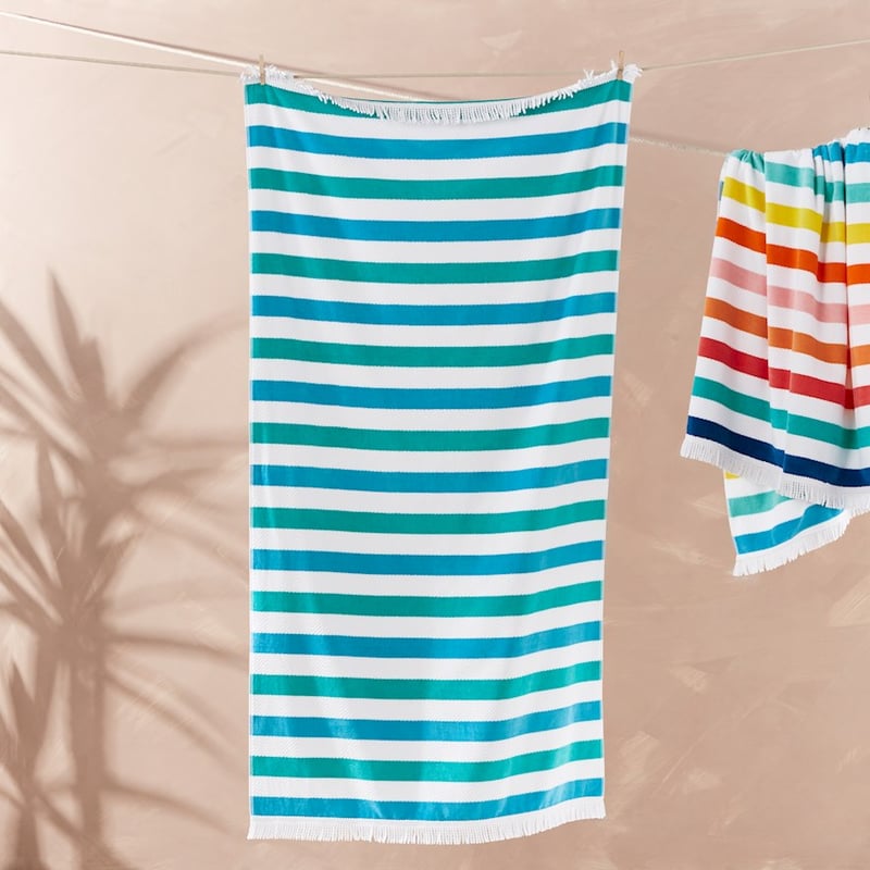 Velour Coastal Stripe Blue Beach Towel 