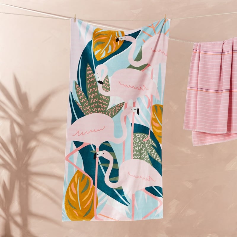 Velour Flamingo Dream Beach Towel  