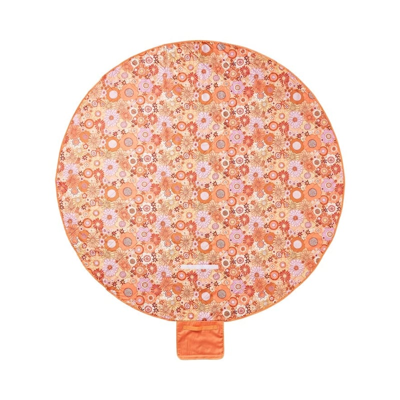 Round Retro Floral Picnic Rug