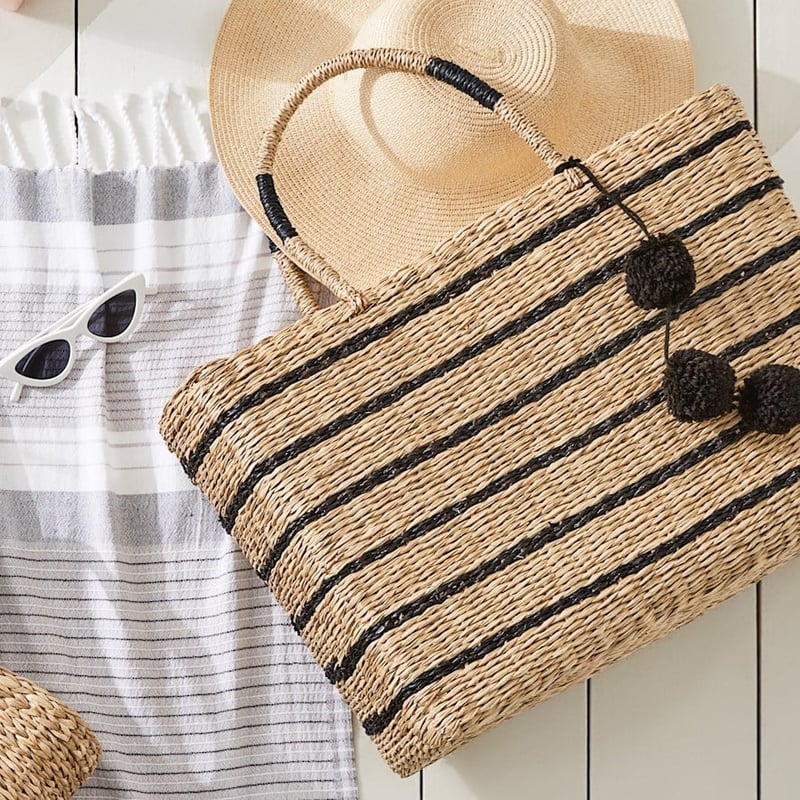 Seagrass Natural and Black Beach Basket 