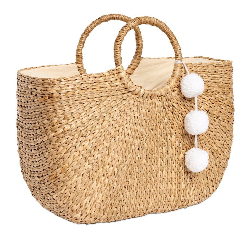 Seagrass Natural Pom Pom Beach Basket