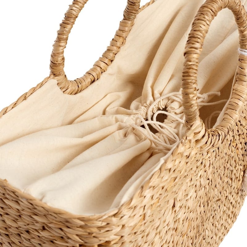 Seagrass Natural Pom Pom Beach Basket