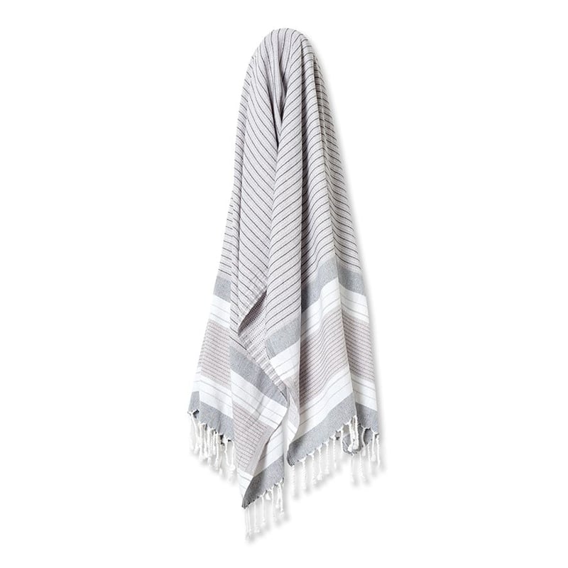 European Turkish Peshtemal Marmaris Stripe Grey Beach Towel