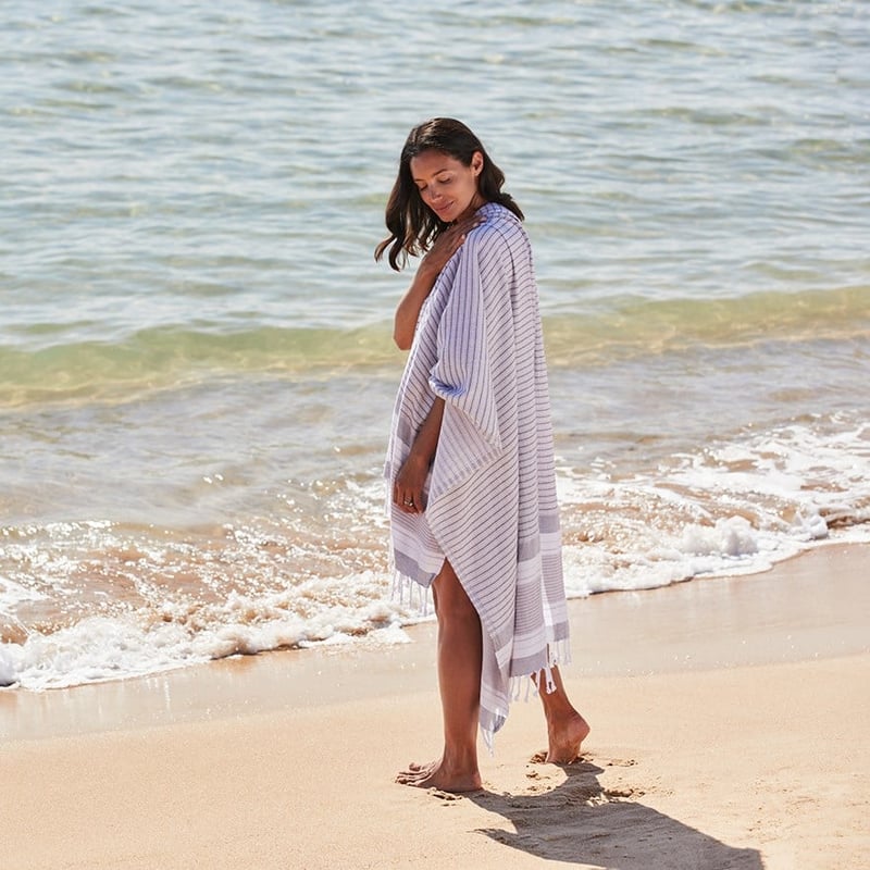 European Turkish Peshtemal Marmaris Stripe Grey Beach Towel