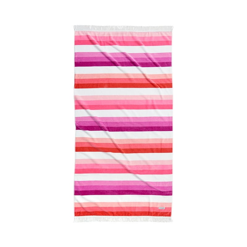 Clovelly Stripe Pink Velour Beach Towel