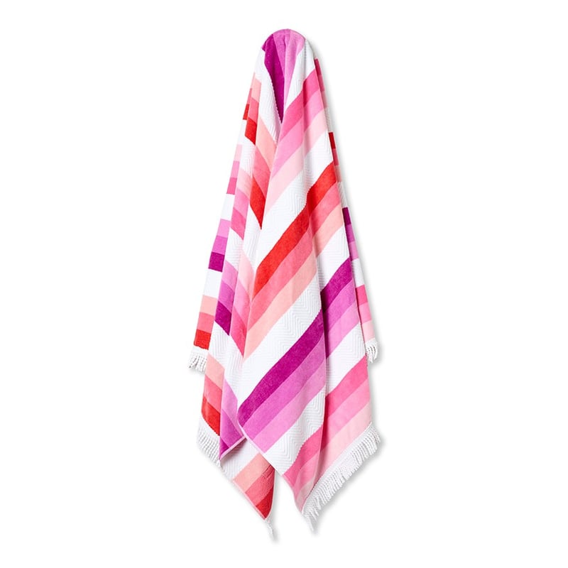 Clovelly Stripe Pink Velour Beach Towel