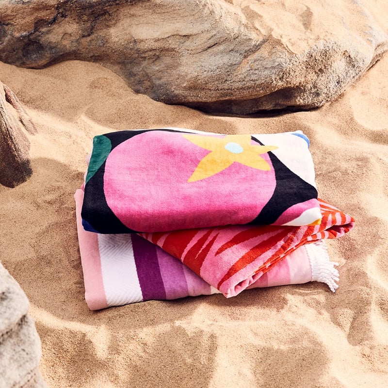 Clovelly Stripe Pink Velour Beach Towel