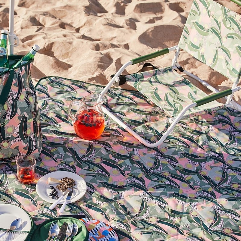 Native Floral Greens Large Picnic Rug