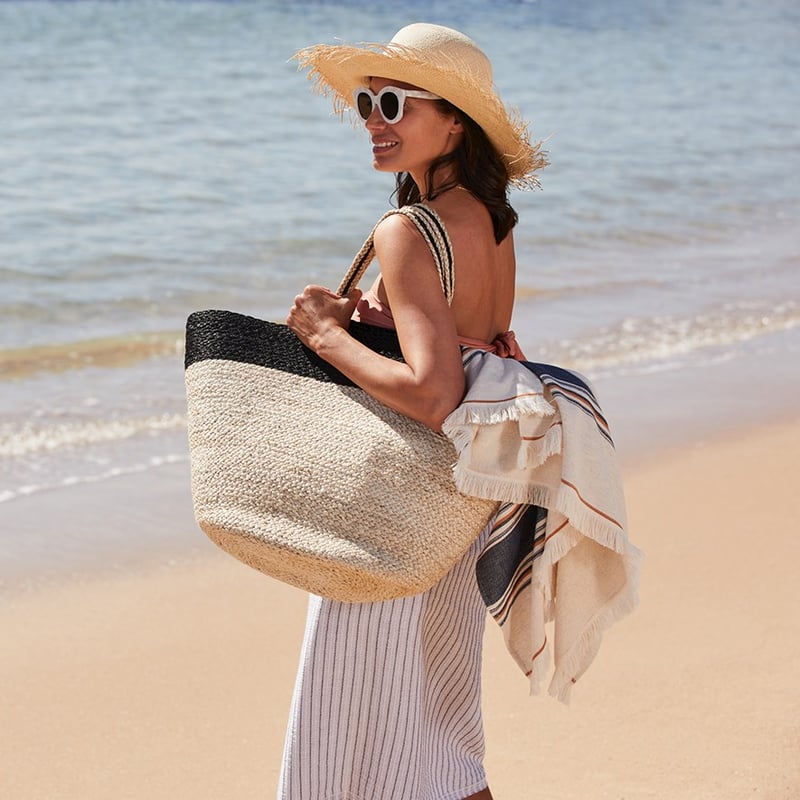 Jute Black Large Beach Bag
