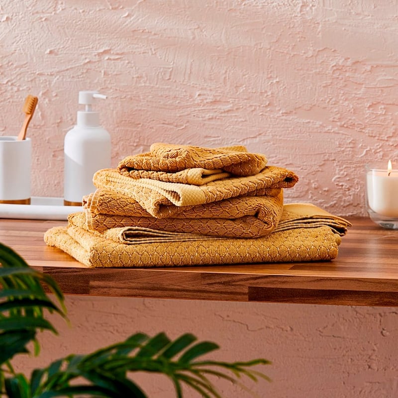 Navara Mustard Textured Bamboo Cotton Towel Range