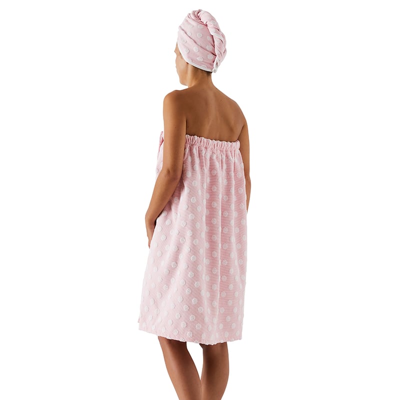 European Collection Polka Towel Wrap Blush Pink
