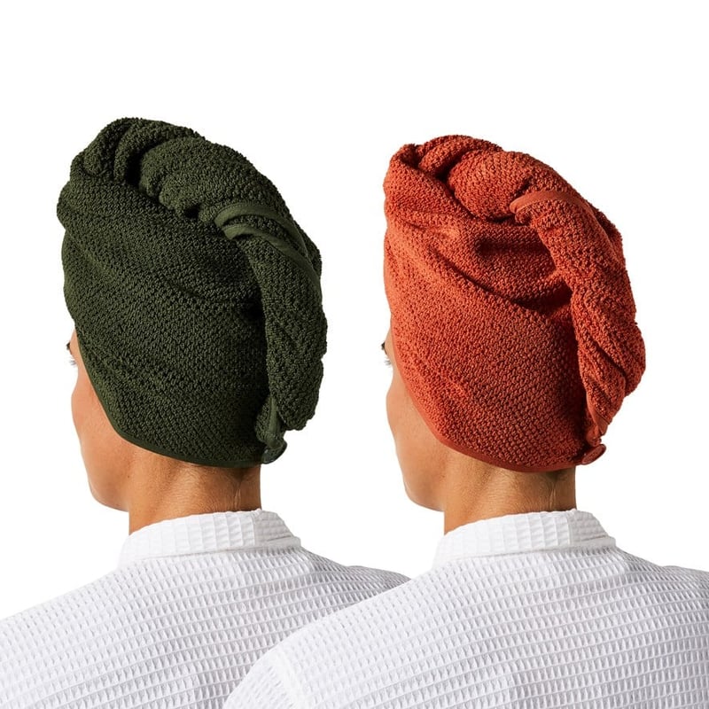 Savannah Terracotta & Olive Textured Hair Towel Wrap 2 Pack 