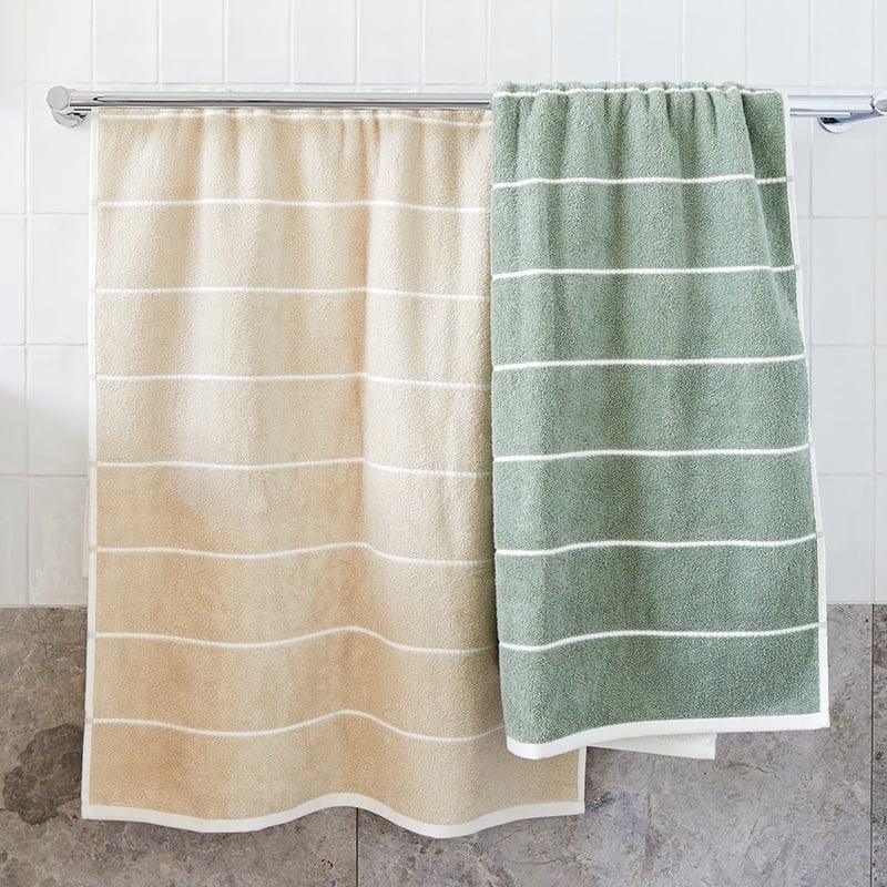 Kingston Linen Blend Eucalyptus Stripe Bath Towels