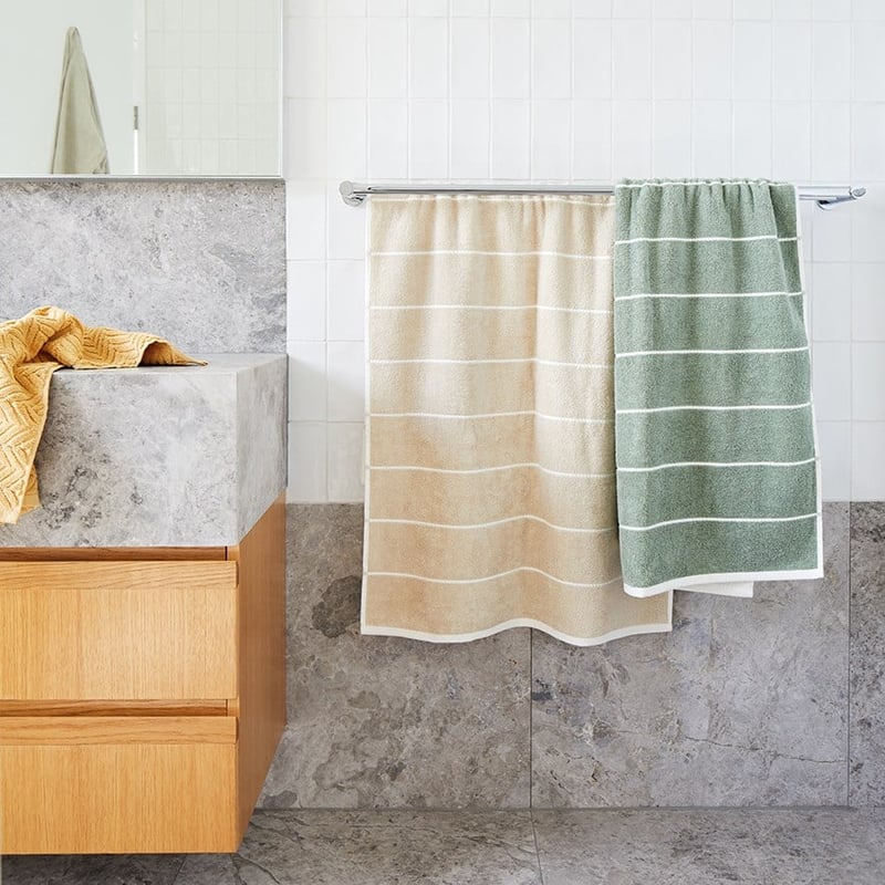 Kingston Linen Blend Natural Stripe Bath Towels