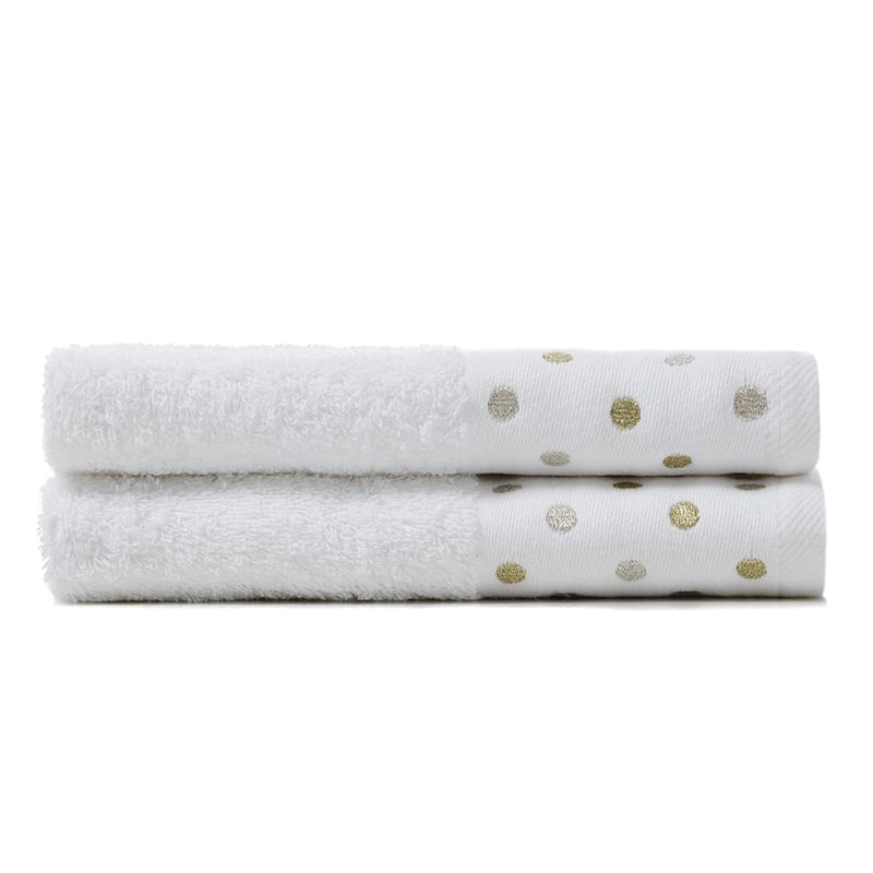 Embroidered Hand Towels Pack of 2 Metallic Polka