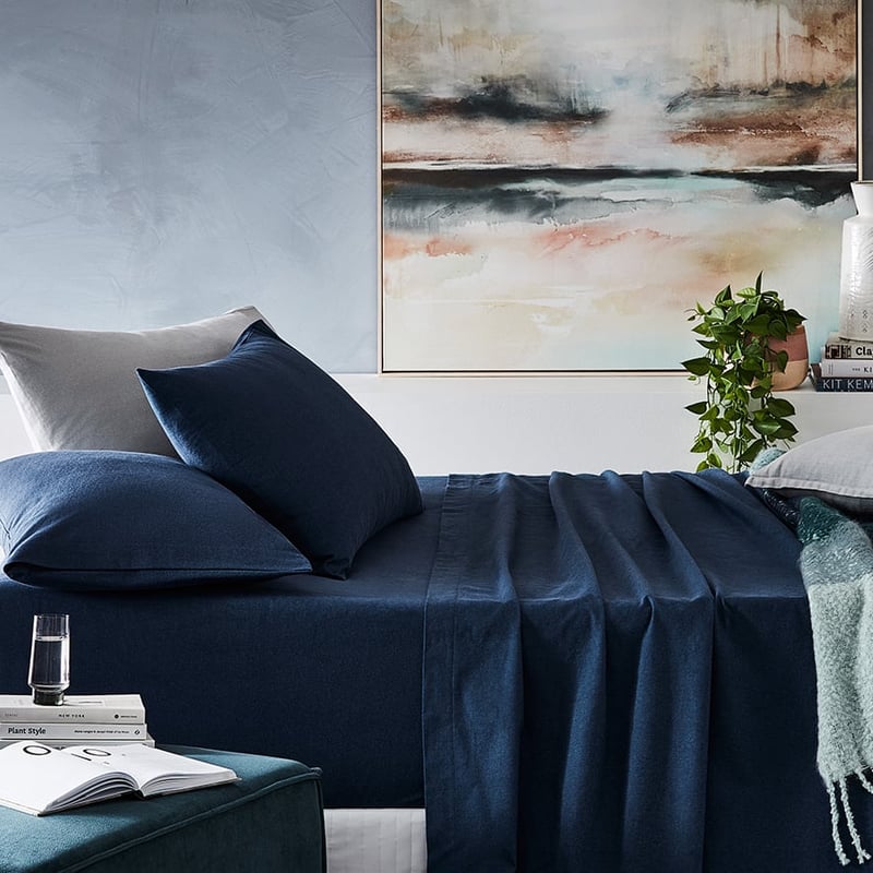 Plain Dyed Flannelette Navy Sheet Set