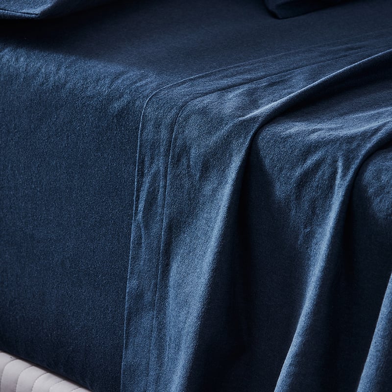 Plain Dyed Flannelette Navy Sheet Set