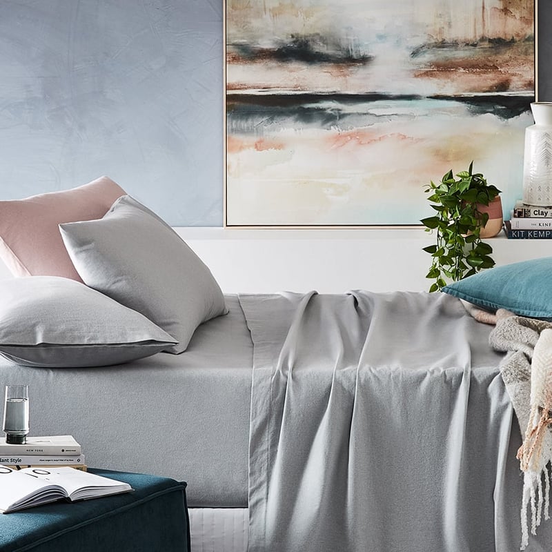 Plain Dyed Flannelette Silver Sheet Set
