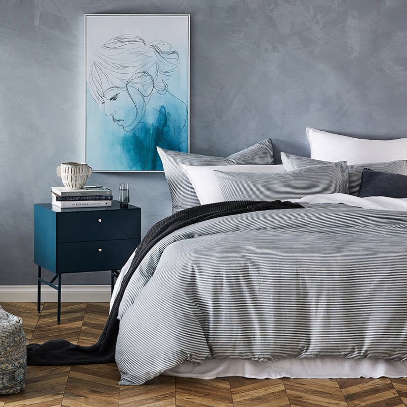 Printed Flannelette Navy Stripe Quilt Cover Set + Separates