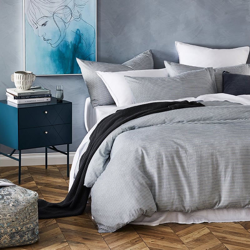 Printed Flannelette Navy Stripe Quilt Cover Set + Separates