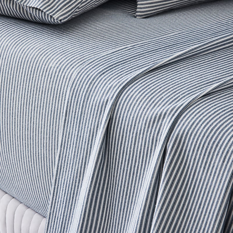 Printed Flannelette Navy Stripe Sheet Set