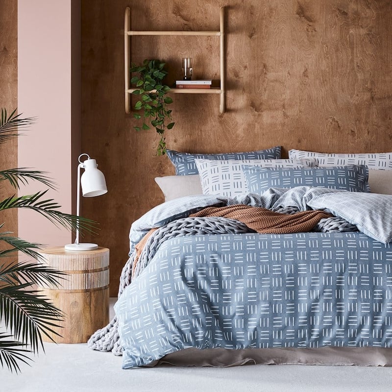 Printed Dusty Blue Geo Flannelette Quilt Cover Set + Separates