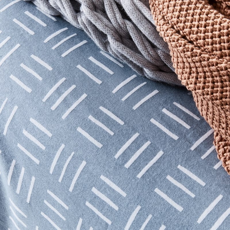 Printed Dusty Blue Geo Flannelette Quilt Cover Set + Separates