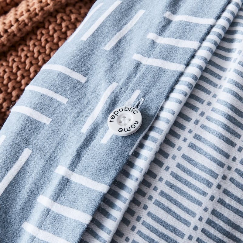 Printed Dusty Blue Geo Flannelette Quilt Cover Set + Separates
