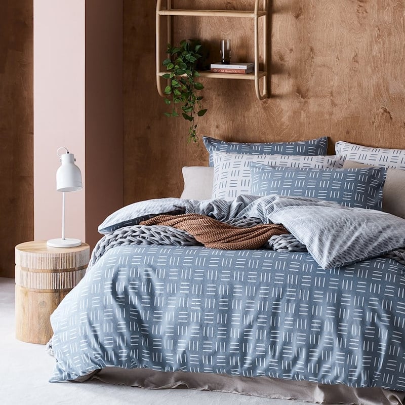 Printed Dusty Blue Geo Flannelette Quilt Cover Set + Separates