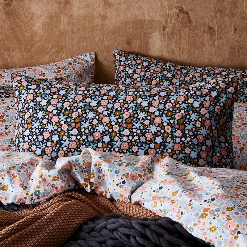 Printed Flower Bomb Flannelette Quilt Cover Set + Separates