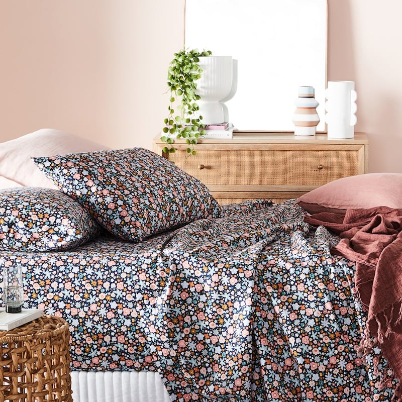 Printed Navy Flower Bomb Flannelette Sheet Set