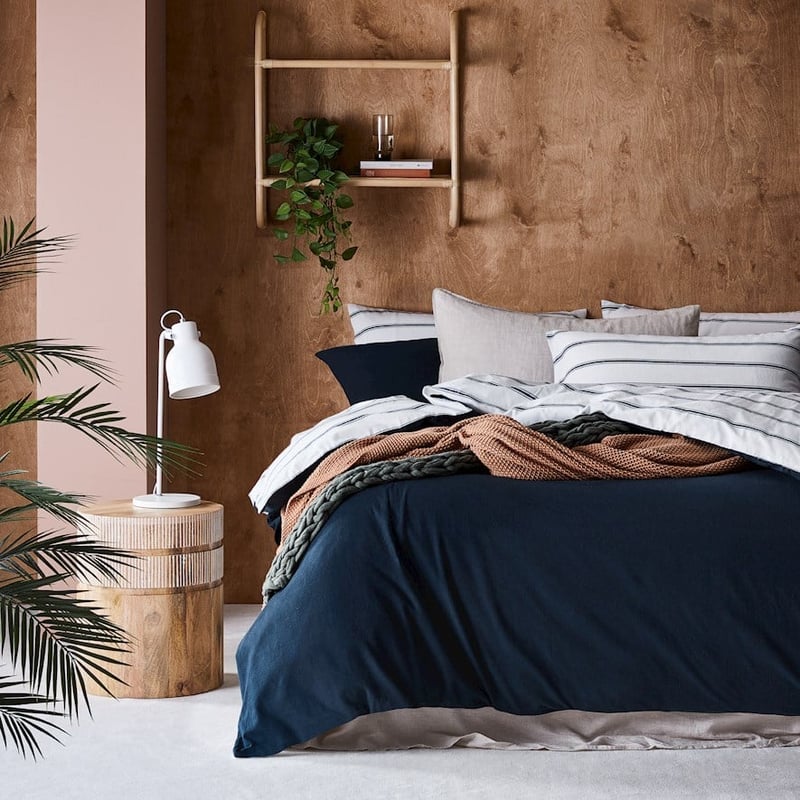 Printed Navy Stripe Flannelette Quilt Cover Set + Separates